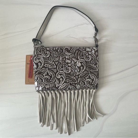 Justin Leather Western Mini Convertible Wristlet Fringed Shoulder Bag- NWT - Picture 1 of 7